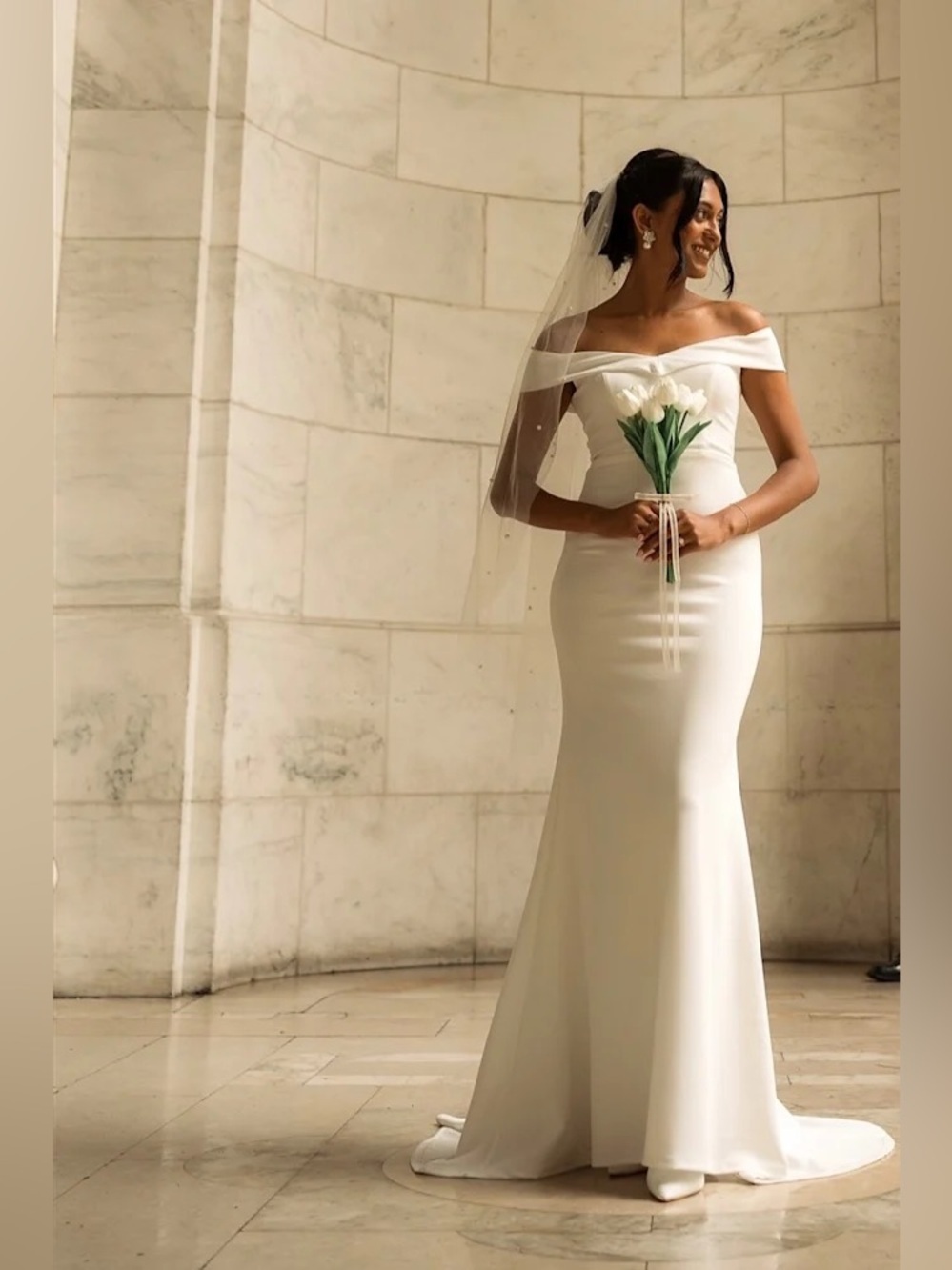 NWT Lulus Arienne White Off-the-Shoulder Mermaid Maxi Dress- Still Full Price